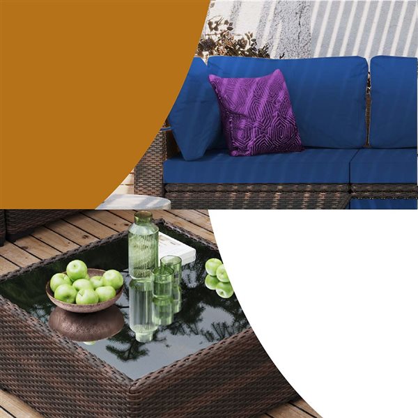 UPHA 5-Piece Patio Wicker Conversation Set with Navy Blue Cushions