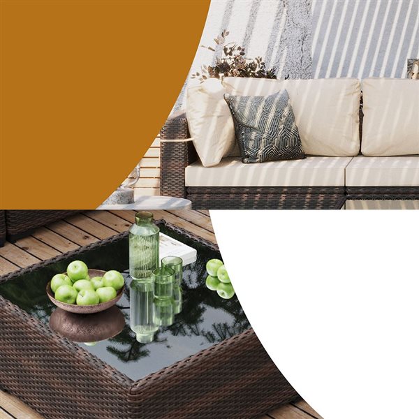 UPHA 5-Piece Patio Wicker Conversation Set with Beige Cushions