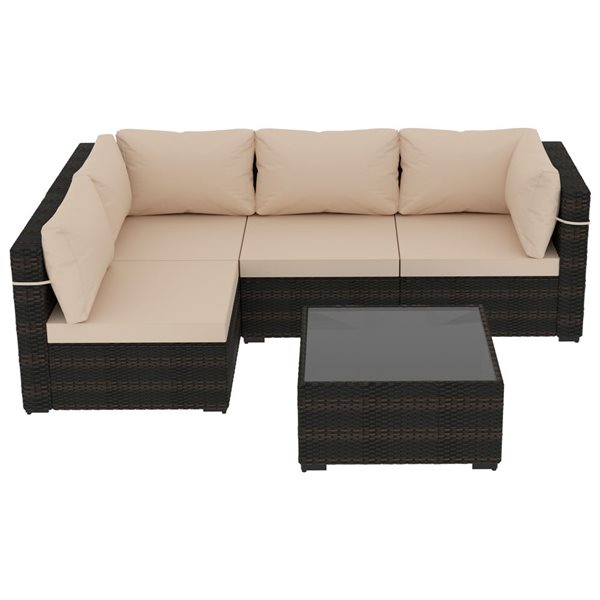 UPHA 5-Piece Patio Wicker Conversation Set with Beige Cushions