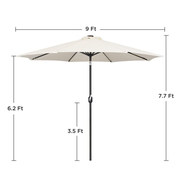 UPHA White Lighted 9-ft Crank and Tilt Octagon Patio Umbrella with Black Metal Frame