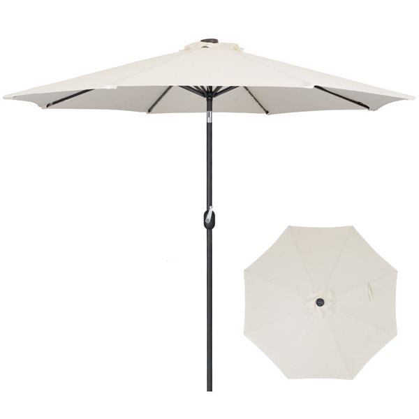 UPHA White Lighted 9-ft Crank and Tilt Octagon Patio Umbrella with Black Metal Frame