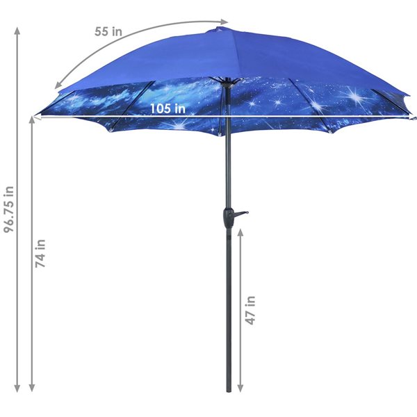 Sunnydaze Decor 9-ft Navy Blue Galaxy Design Market Patio Umbrella with Push-Button Tilt