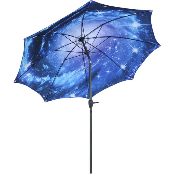 Sunnydaze Decor 9-ft Navy Blue Galaxy Design Market Patio Umbrella with Push-Button Tilt