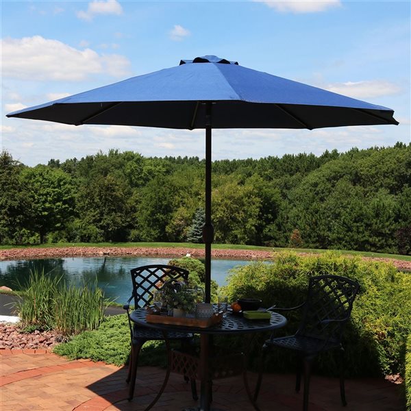 Sunnydaze Decor 9-ft Dark Blue Market Patio Umbrella with Auto-Tilt