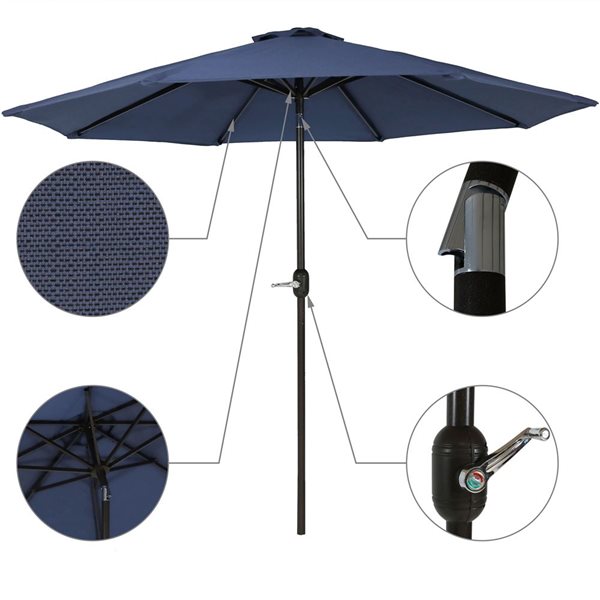 Sunnydaze Decor 9-ft Dark Blue Market Patio Umbrella with Auto-Tilt