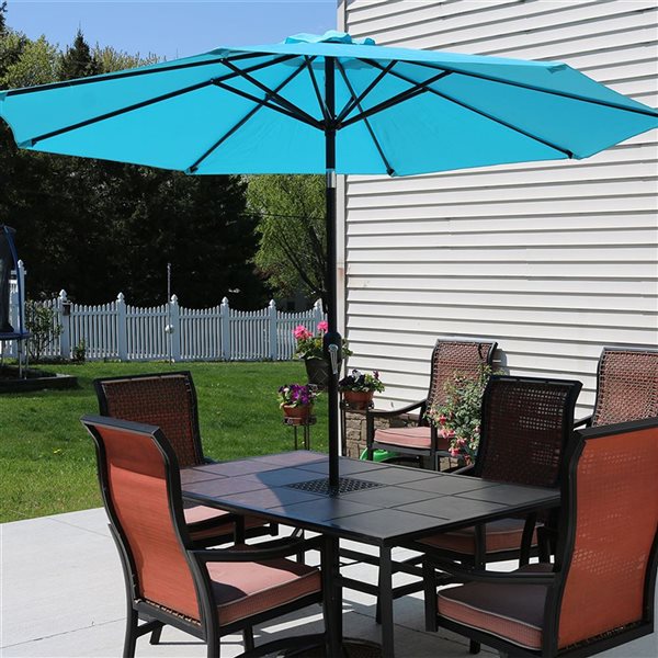 Sunnydaze Decor 9-ft Turquoise Market Patio Umbrella with Push-Button Tilt