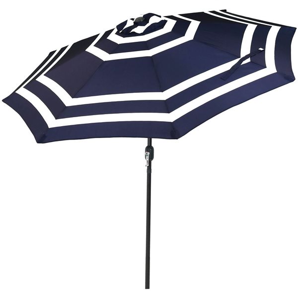 Sunnydaze Decor 9-ft Striped Dark Blue Market Patio Umbrella with Push-Button Tilt