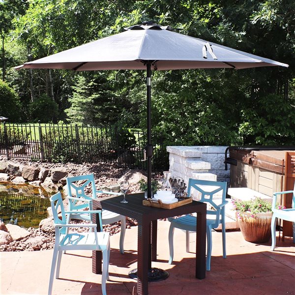 Sunnydaze Decor 9-ft Grey Market Patio Umbrella with Solar LED Lights  ECG-945 | RONA