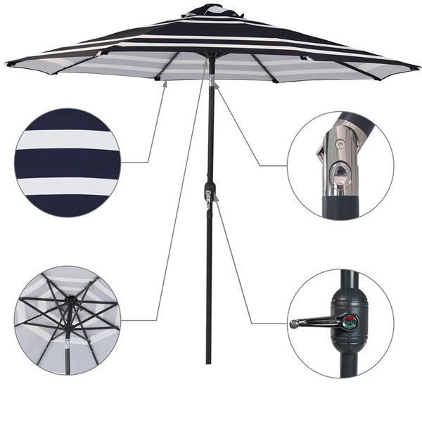 Sunnydaze Decor 9-ft Navy Blue Market Patio Umbrella with Push-Button Tilt