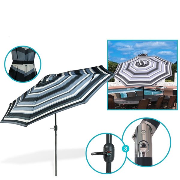 Sunnydaze Decor 9-ft Striped Dark Grey Market Patio Umbrella with Push-Button Tilt