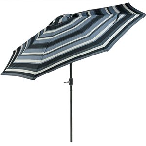 Sunnydaze Decor 9-ft Striped Dark Grey Market Patio Umbrella with Push-Button Tilt