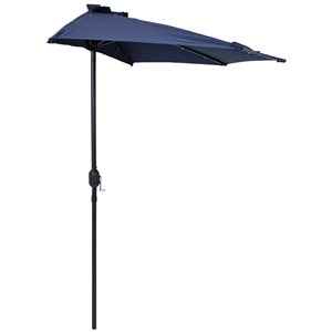 Sunnydaze Decor 9-ft Dark Blue Half-Round Patio Umbrella with Solar LED Lights