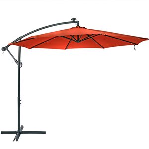 Sunnydaze Decor 10-ft Burnt Orange Offset Patio Umbrella with Solar LED Lights