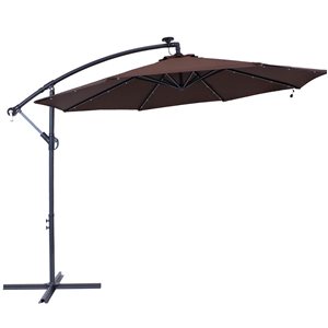 Sunnydaze Decor 10-ft Brown Offset Patio Umbrella with Solar LED Lights