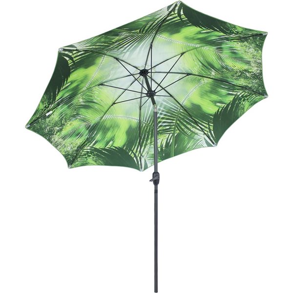 Sunnydaze Decor 9-ft Green Leaf Design Market Patio Umbrella with Push-Button Tilt
