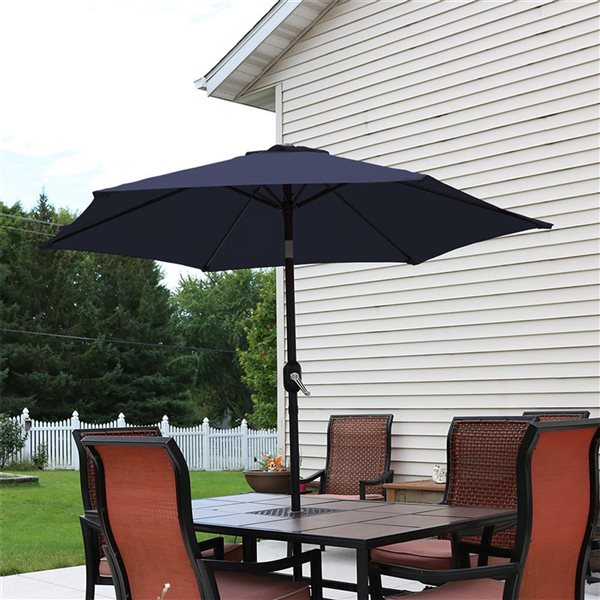 Sunnydaze Decor 7.5-ft Dark Blue Market Patio Umbrella with Push-Button Tilt