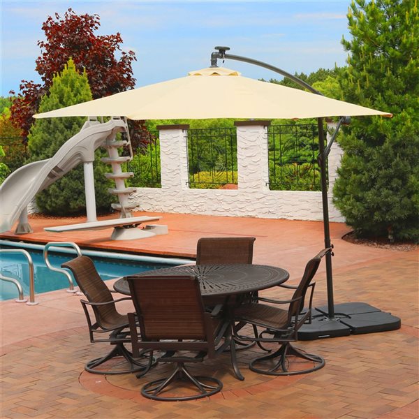 Sunnydaze Decor 10-ft Beige Offset Patio Umbrella with Solar LED Lights