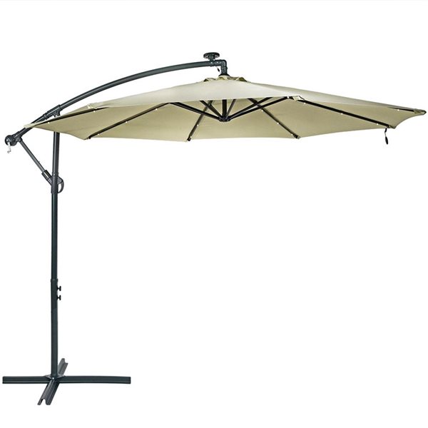 Sunnydaze Decor 10-ft Beige Offset Patio Umbrella with Solar LED Lights