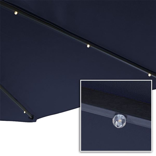 Sunnydaze Decor 10-ft Navy Blue Offset Patio Umbrella with Solar LED Lights