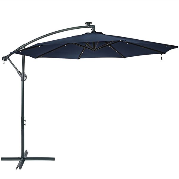 Sunnydaze Decor 10-ft Navy Blue Offset Patio Umbrella with Solar LED Lights