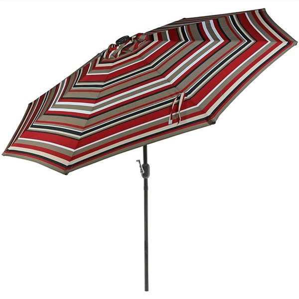 Sunnydaze Decor 9-ft Striped Red Market Patio Umbrella with Push-Button Tilt