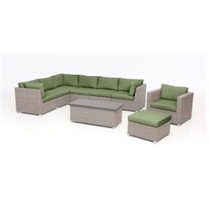 Think Patio Chambers Bay 9-Piece Beige Frame Patio Conversation Set with Green Cushions