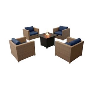 Ensemble de conversation 5 pièces Chambers Bay par Think Patio à armature métallique avec coussins bleu marine