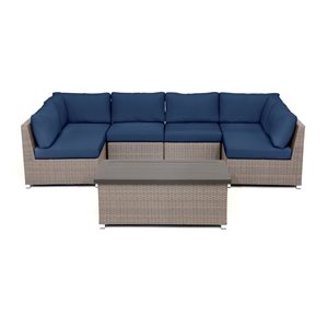 Ensemble de conversation beige 7 pièces Chambers Bay par Think Patio avec coussins bleu marine