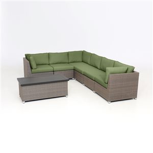Think Patio Chambers Bay 7-Piece Beige Frame Patio Conversation Set with Green Cushions