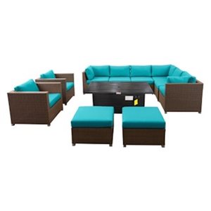Ensemble de conversation 11 pièces Chambers Bay par Think Patio en métal avec coussins turquoises
