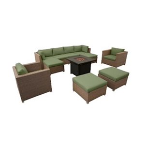 Ensemble de conversation 11 pièces Chambers Bay par Think Patio à armature brune avec coussins verts