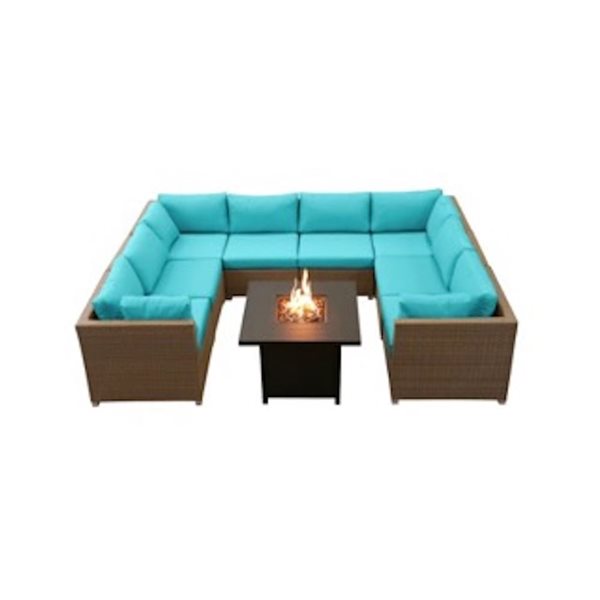 Think Patio Chambers Bay 9-Piece Patio Conversation Set with Turquoise Cushions