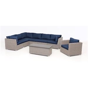 Ensemble de conversation beige 8 pièces Chambers Bay par Think Patio avec coussins bleu marine