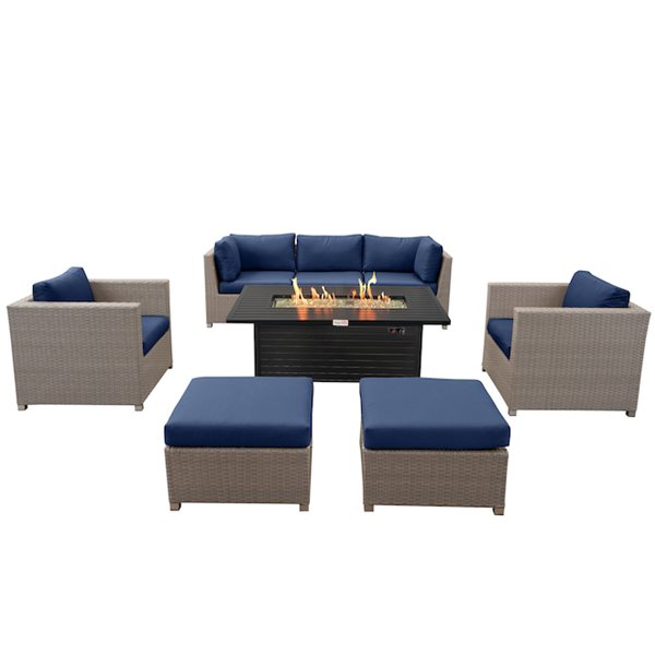 Think Patio Chambers Bay 8-Piece Metal Frame Patio Conversation Set with Navy Blue Cushions