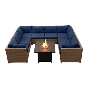 Think Patio Chambers Bay 9-Piece Metal Frame Patio Conversation Set with Navy Blue Cushions