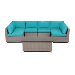 Ensemble de conversation d'extérieur 7 pièces Chambers Bay par Think Patio armature métallique avec coussins turquoises