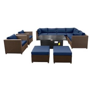 Ensemble de conversation 11 pièces Chambers Bay par Think Patio à armature métallique avec coussins bleu marine