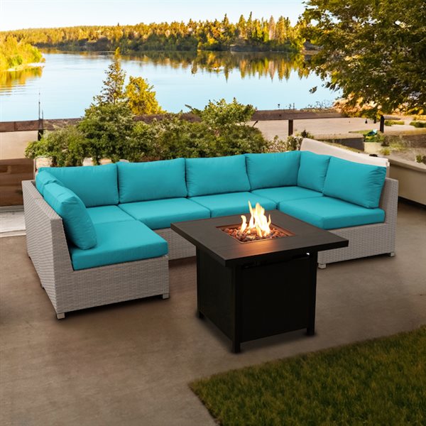 Think Patio Chambers Bay 7-Piece Patio Conversation Set with Turquoise Cushions