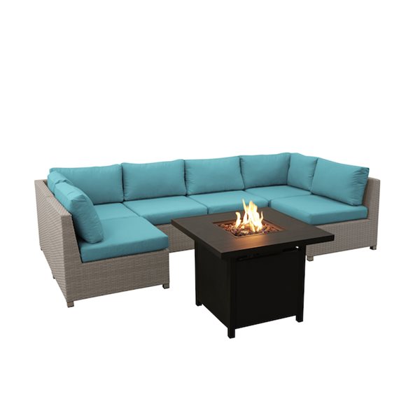 Think Patio Chambers Bay 7-Piece Patio Conversation Set with Turquoise Cushions