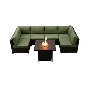 Ensemble Innesbrook de conversation extérieur en vert avec table foyer, 7 pièces