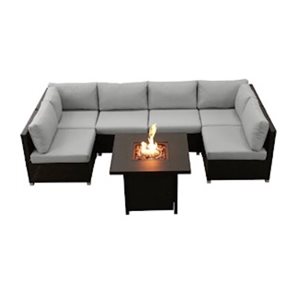 Innesbrook Outdoor Wicker Patio Conversation Set Grey with Fire Table 7 Piece