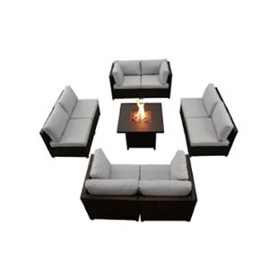 Ensemble Innesbrook de conversation extérieur en gris avec table foyer, 9 pièces