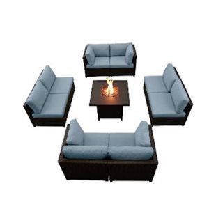 Ensemble Innesbrook de conversation extérieur en bleu avec table foyer, 9 pièces