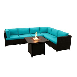 Ensemble Innesbrook de conversation extérieur en aqua avec table foyer, 7 pièces
