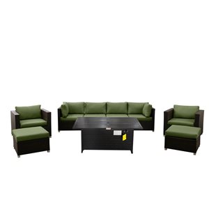 Ensemble Innesbrook de conversation extérieur en vert avec table foyer, 9 pièces