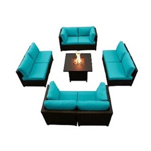Ensemble Innesbrook de conversation extérieur en bleu avec table foyer, 9 pièces