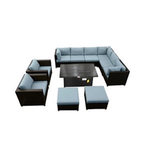 Ensemble Innesbrook de conversation extérieur en gris avec table foyer, 11 pièces