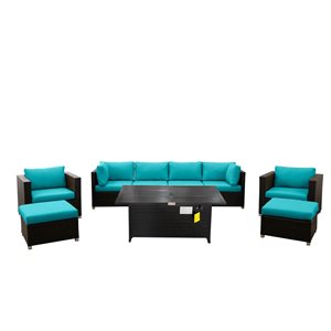Ensemble Innesbrook de conversation extérieur en aqua avec table foyer, 9 pièces