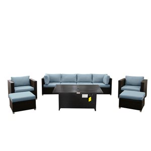 Ensemble Innesbrook de conversation extérieur en bleu avec table foyer, 9 pièces