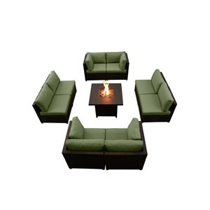 Ensemble Innesbrook de conversation extérieur en vert avec table foyer 9 pièces